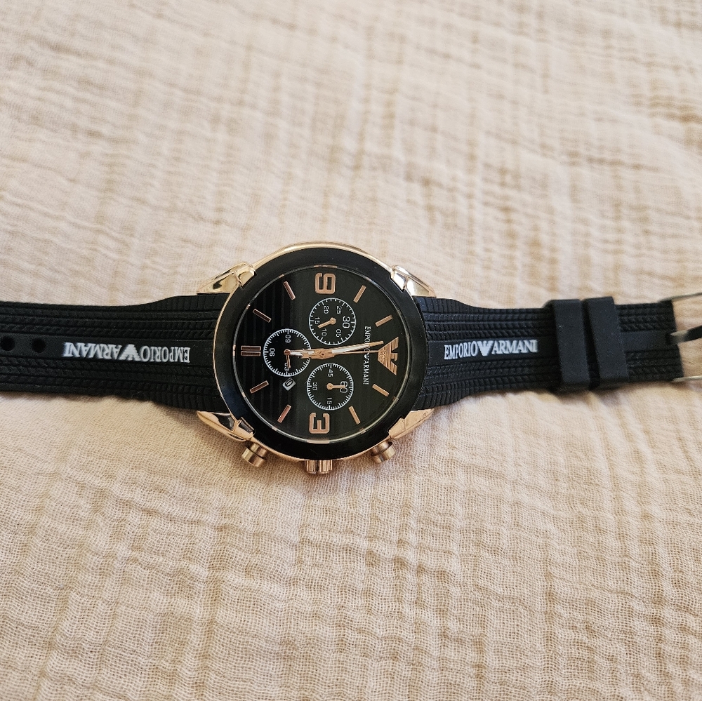 Emporio Armani Black and Rose Gold Chronograph Watch - Picture 5 of 5